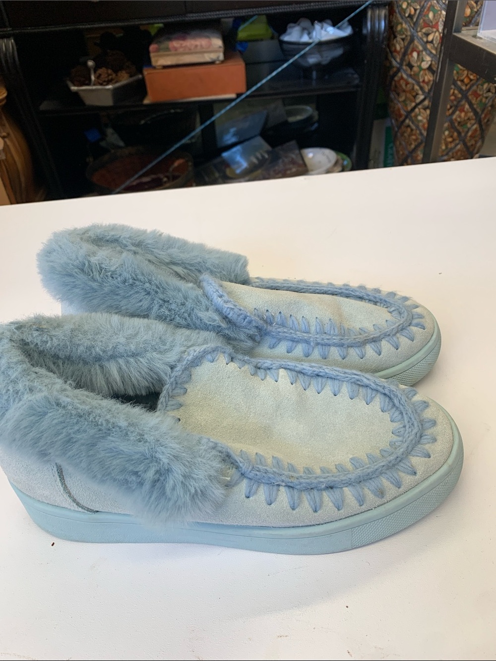 Blondo Light Blue Faux Fur Moccasin Slip-Ons